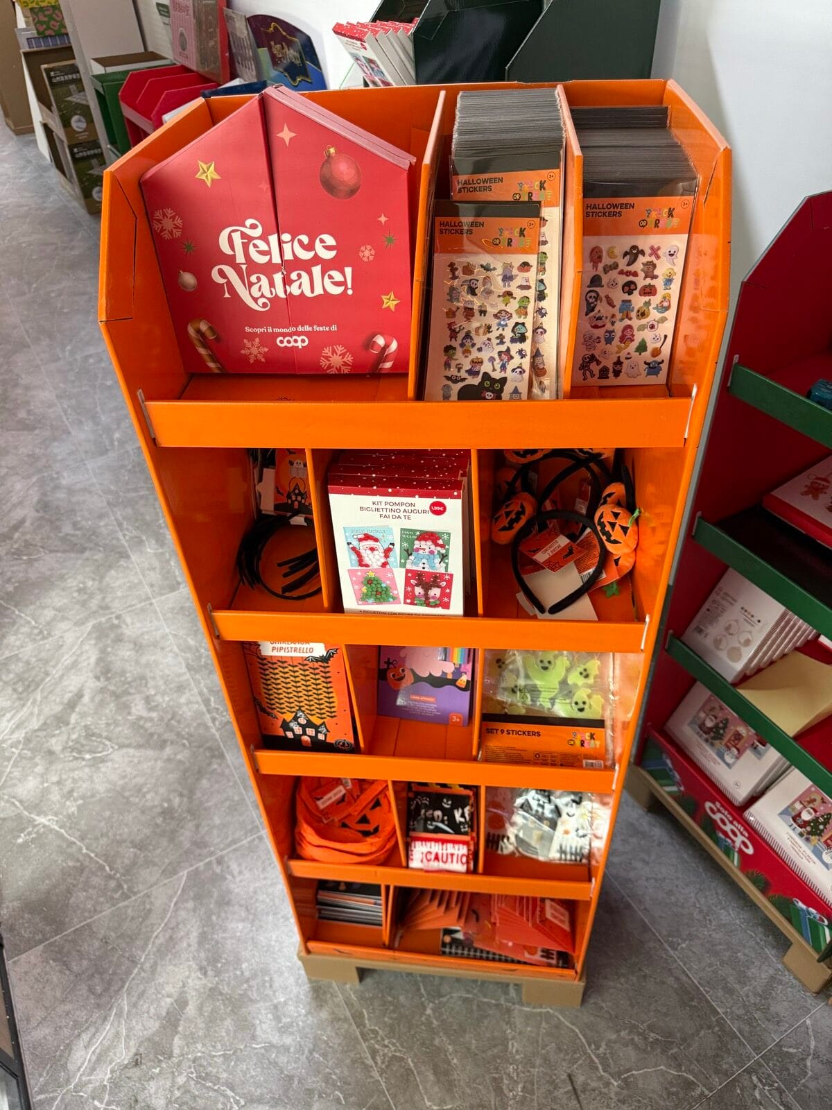 R003 Halloween display with merchandise arranged across the compartments