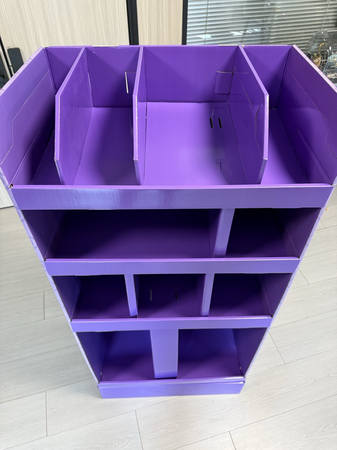 Top view of the R004 display showing compartment dividers